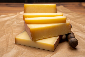 French cheese collection, comte cheese made from unpasteurized cow's milk in Franche-Comte, France