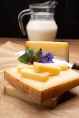 Swiss cheese collection, gruyere cheese made from unpasteurized cow's milk