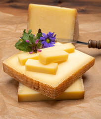 Swiss cheese collection, gruyere cheese made from unpasteurized cow's milk