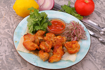 meat kebab is a national dish grilled meat on coals with sauce for the menu high-quality photo 
