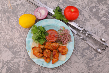 meat kebab is a national dish grilled meat on coals with sauce for the menu high-quality photo 