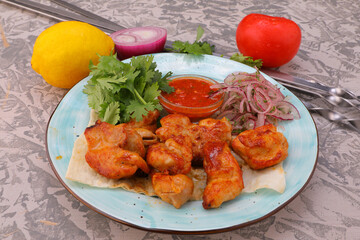 meat kebab is a national dish grilled meat on coals with sauce for the menu high-quality photo 