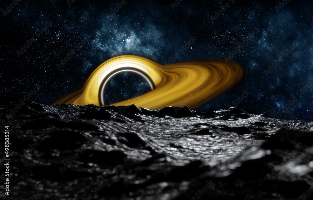 Poster black hole and stars and cloud fields in outer space