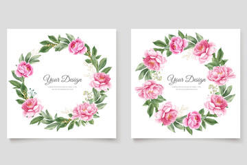 Fototapeta na wymiar watercolor peonies with beautiful pink invitation card template