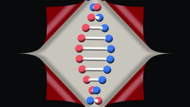 Animation of dna chain rotating over beige, red, and black background