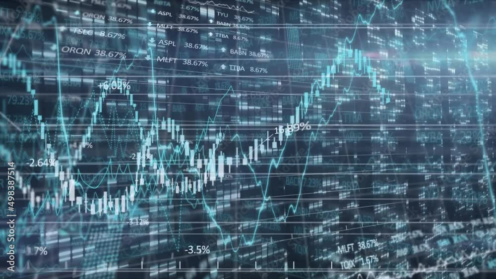 Poster animation of data processing over grid on blue background