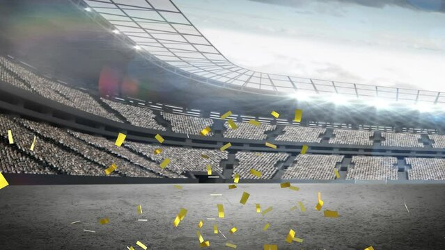 Animation of confetti floating over stadium