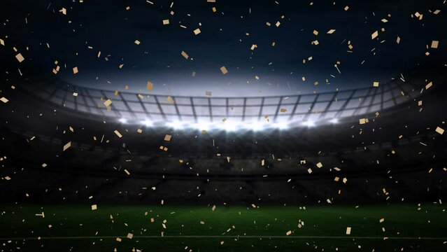 Animation of confetti floating over stadium at night