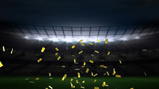 Animation of confetti floating over stadium at night