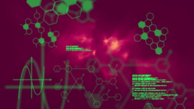 Animation of chemical formulas and data processing over human body interior