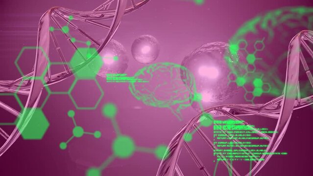 Animation of chemical formulas and data processing over dna chains and cells