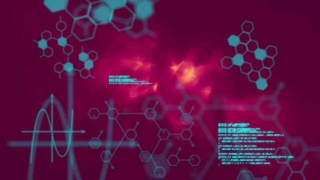 Animation of chemical formulas and data processing over human body interior