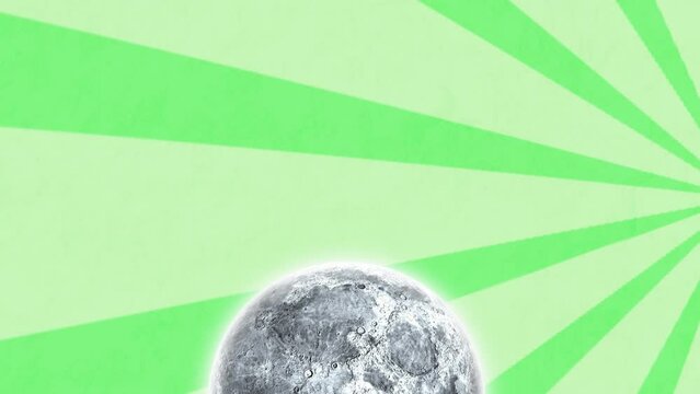 Animation of moon appearing over rotating green background