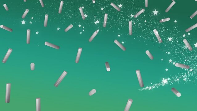 Animation of stars over green space with rotating cylinders