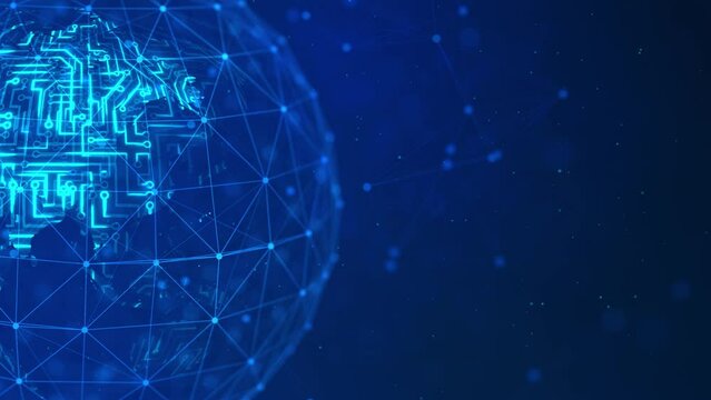Globe earth rotating Blockchain technology with circuit board pattern Network Connected connection concept. for financial investment or crypto currency trends business idea Animation. Data Flood