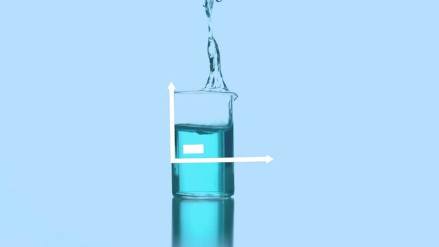 Animation of graph over blue liquid pouring into glass container