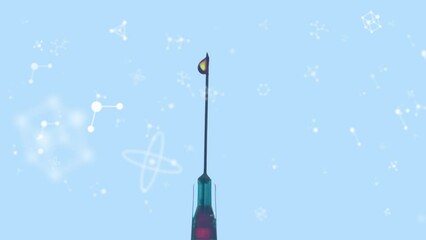 Animation of molecules over syringe with red reagent - Powered by Adobe