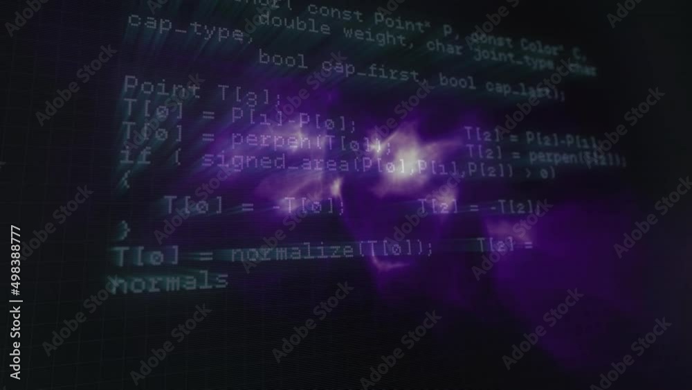 Poster animation of data processing over violet and black background