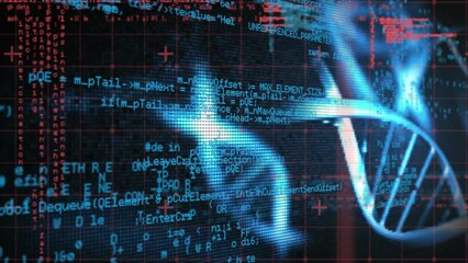 Animation of dna strands spinning and medical data processing - Powered by Adobe