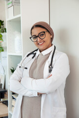 intelligent doctor looks confident in her office