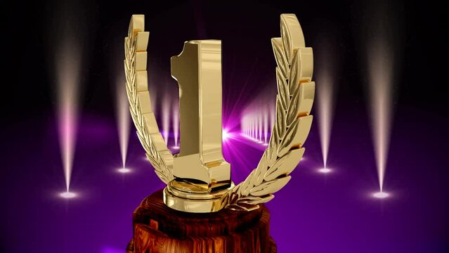 Animation of first place award trophy at floodlit winners' prize giving ceremony