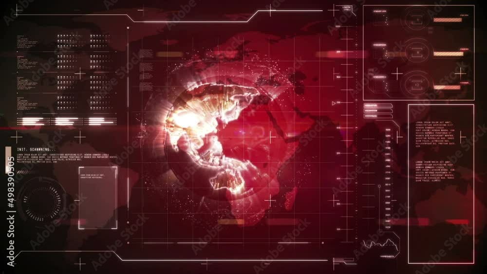 Poster Animation of network of connections with glowing globe spinning and data processing