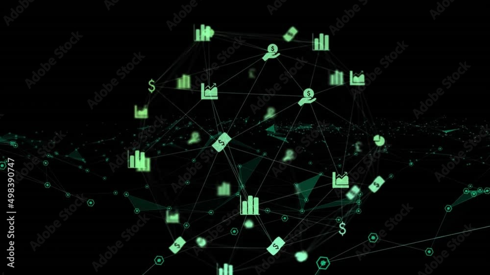 Poster animation of globe with network of connections and icons