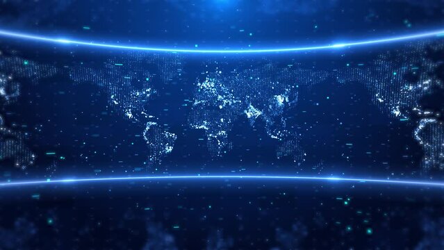 3D map with Stock market Global earth map rotating Digital animation. World breaking news Studio loop Background for stock market news report and breaking news on world live report. Business 3D 4K