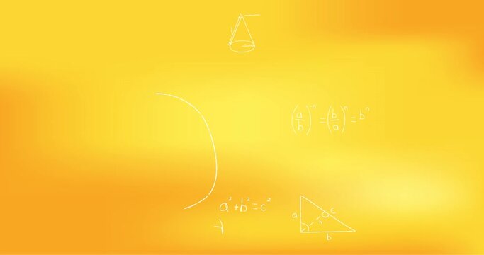 Animation of hand written mathematical formulae over yellow background