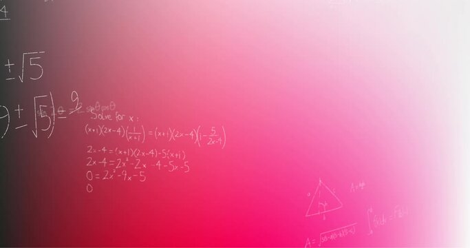 Animation of hand written mathematical formulae over pink background