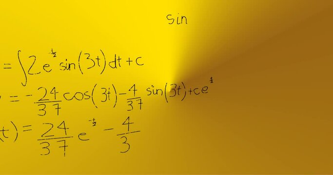 Animation of hand written mathematical formulae over yellow background