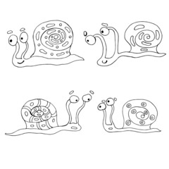 Funny snails. Vector illustration. Comics. Coloring for children and adults. Cartoon.