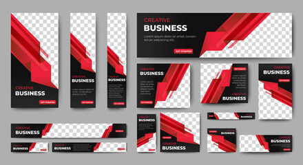 set of corporate web banners of standard size with a place for photos. Vertical, horizontal and square template