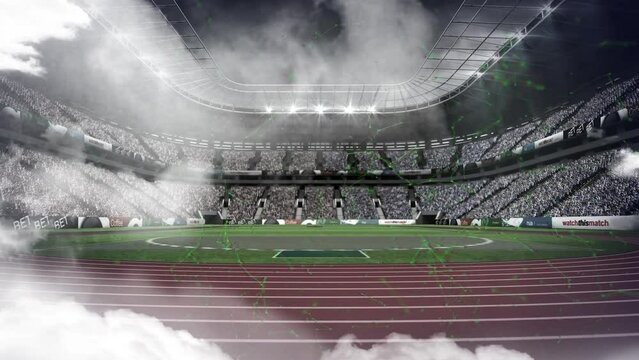 Animation of clouds and shapes over sports stadium