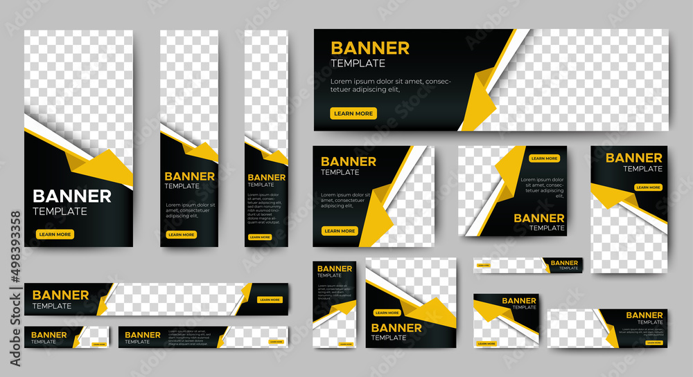 Poster business banner design web template set, horizontal header web banner. modern gradient black and yel
