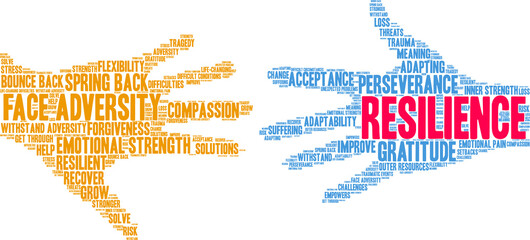 Resilience Word Cloud on a white background. 