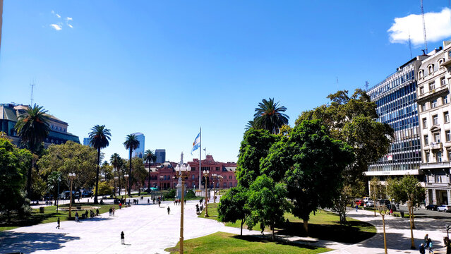 View of Plaza de Mayo in Buenos Aires on a sunny day, Argentina.