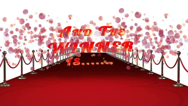 Animation of red dots floating over and the winner is text and red carpet