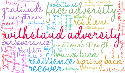 Withstand Adversity Word Cloud on a white background. 