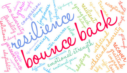 Bounce Back Word Cloud on a white background. 