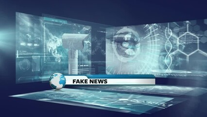 Animation of fake news banner over screens with medical data processing - Powered by Adobe
