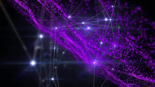 Animation of network of connections with glowing purple mesh