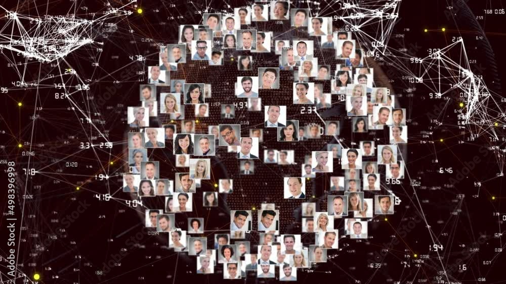 Sticker Animation of globe of network of connections with people's photos