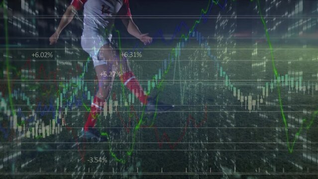 Animation of data processing over caucasian male soccer player