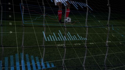 Animation of data processing over african american male soccer player - Powered by Adobe
