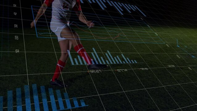 Animation of data processing over caucasian male soccer player