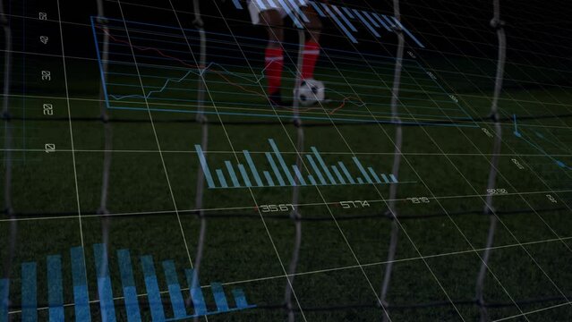 Animation of data processing over african american male soccer player - Powered by Adobe