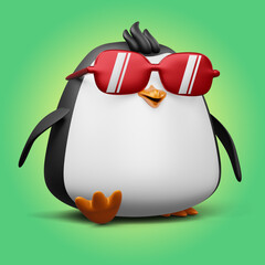 Cute penguin, cute animal, 3d rendering illustration