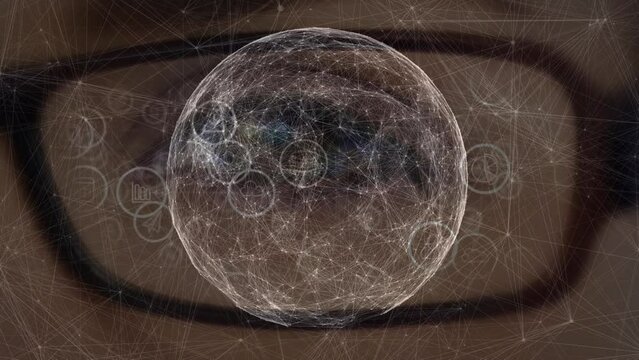 Animation of network of connections and data processing over eye