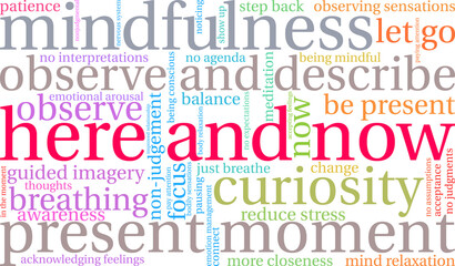 Fototapeta premium Here and Now Word Cloud on a white background. 